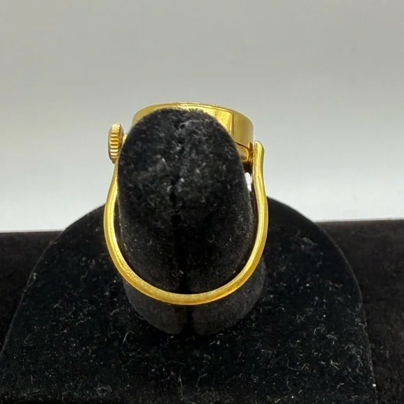 Vintage Bucherer Swiss Finger Watch Ring Plaque G20 Gold Plated Size 6.5